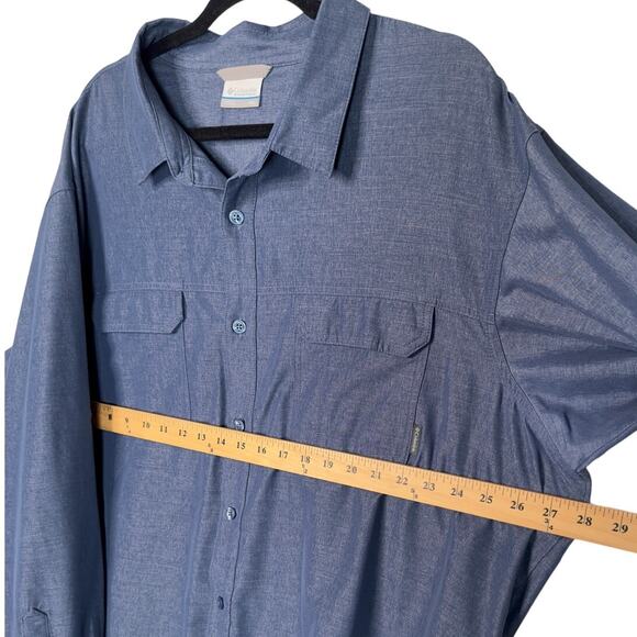 Columbia Mens XXL Omni Wick Button Down Long Sleeve Rip Stop Shirt Navy Blue EUC - Picture 5 of 8